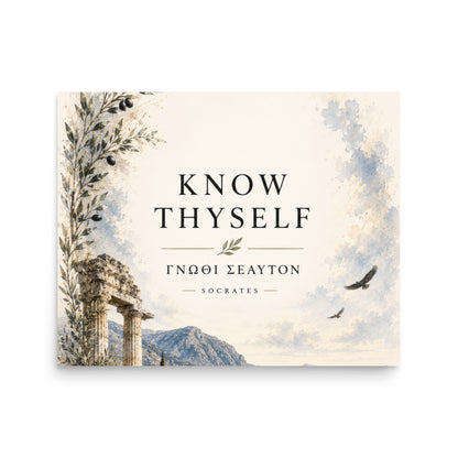 Poster featuring classical ruins and the Greek maxim “Know Thyself” in centered typography — additional product photo.