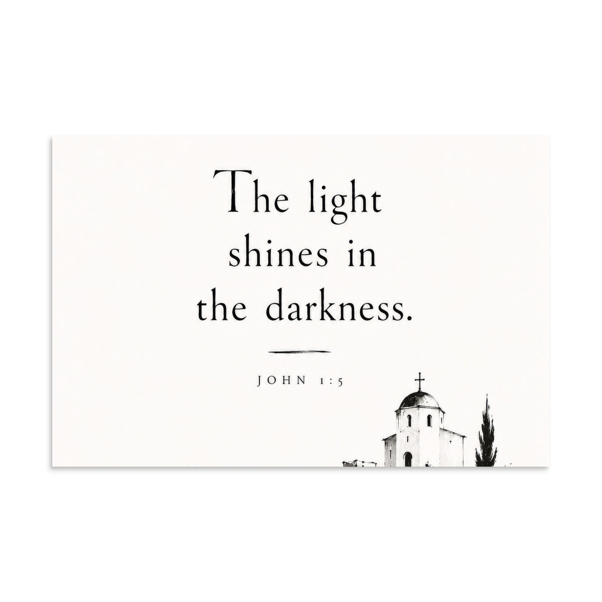 Scripture poster featuring John 1:5 and the theme of light overcoming darkness, 16″×24″ size.