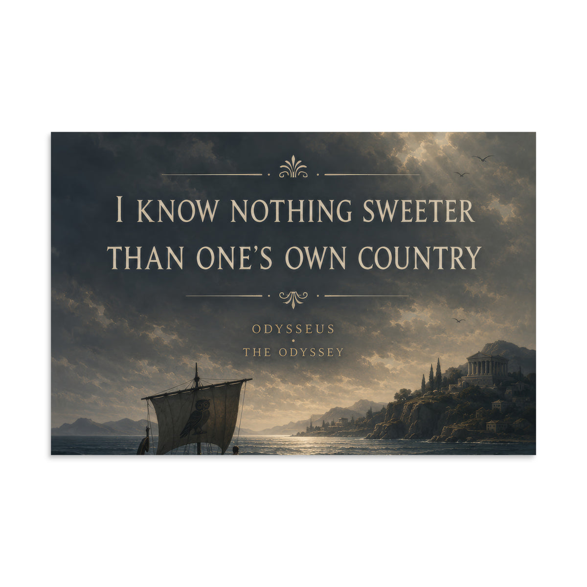 Illustrated poster depicting Odysseus and the journey of The Odyssey, 16″×24″ size.