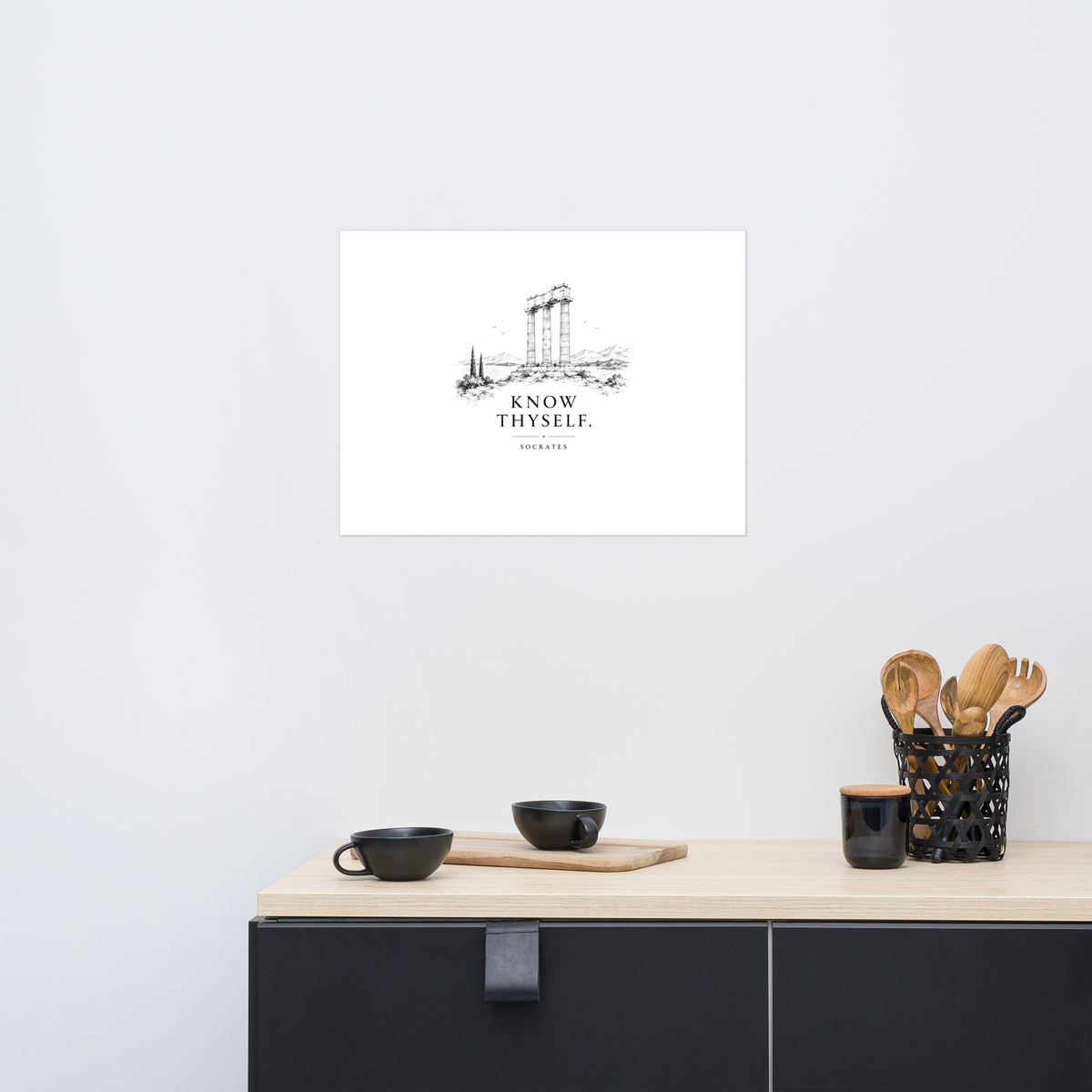 Poster featuring classical ruins and the Greek maxim “Know Thyself” in centered typography — additional product photo.