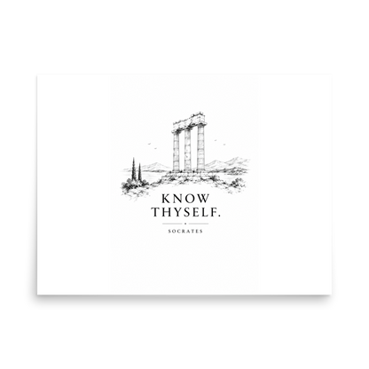 Poster featuring classical ruins and the Greek maxim “Know Thyself” in centered typography — additional product photo.