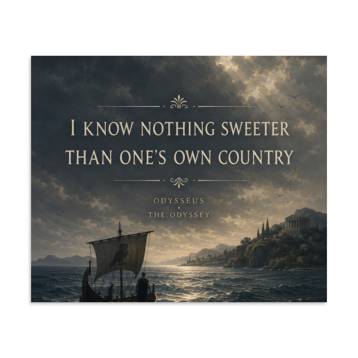 Illustrated poster depicting Odysseus and the journey of The Odyssey, 20″×24″ size.