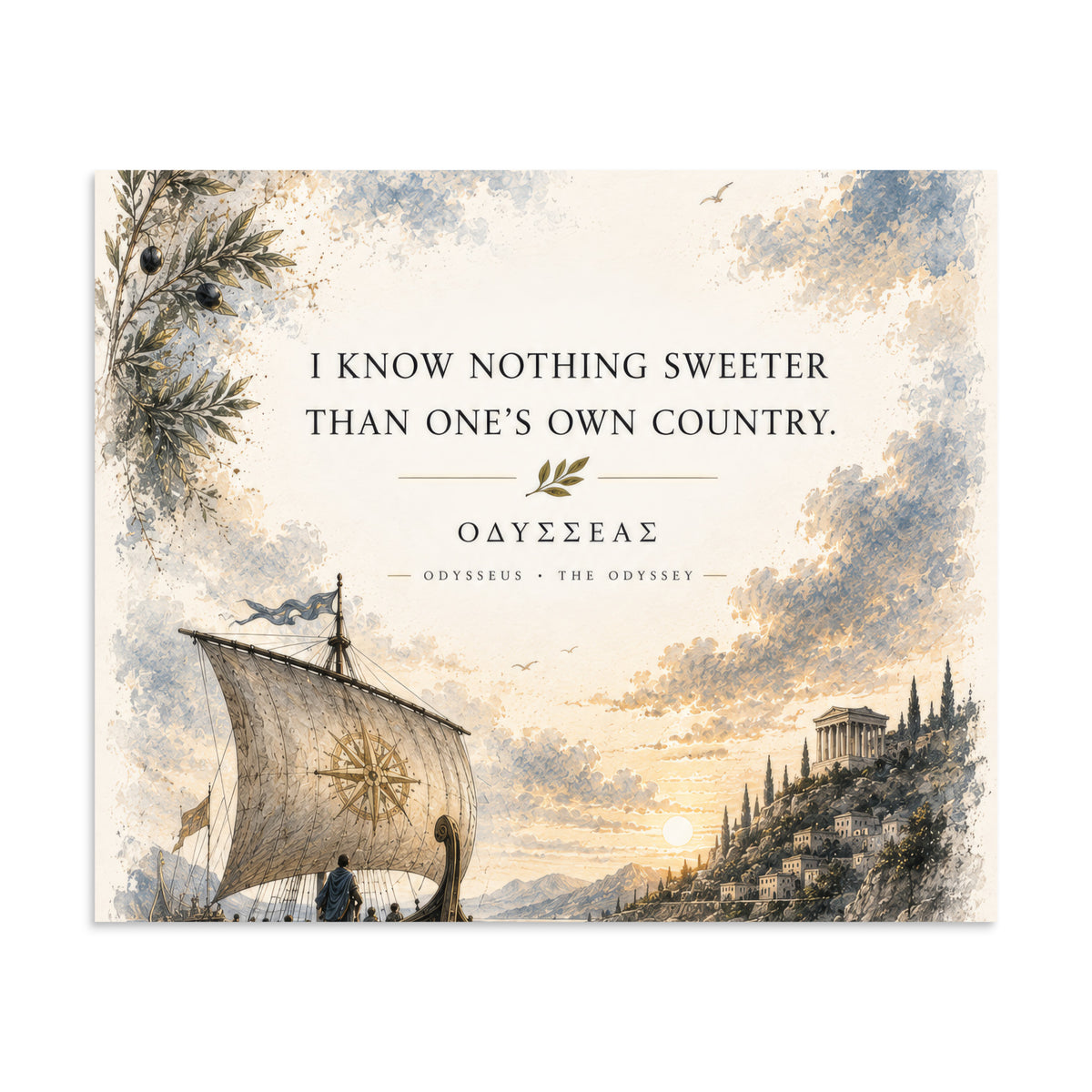 Illustrated poster depicting Odysseus and the journey of The Odyssey, 20″×24″ size.