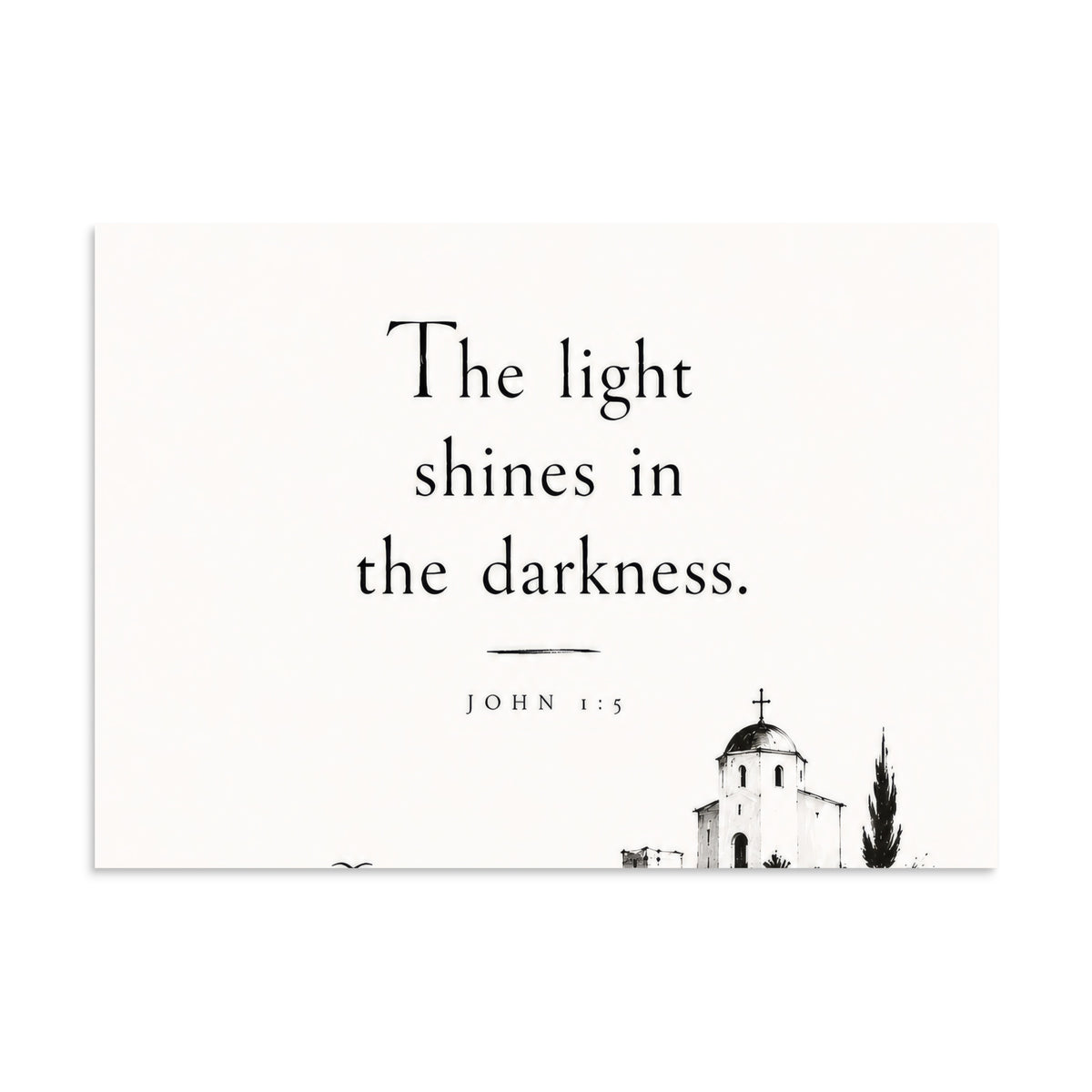 Scripture poster featuring John 1:5 and the theme of light overcoming darkness, 20″×28″ size.