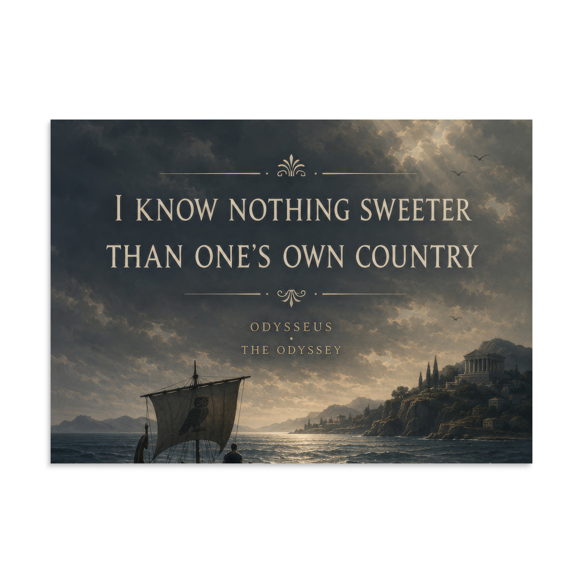 Illustrated poster depicting Odysseus and the journey of The Odyssey, 20″×28″ size.