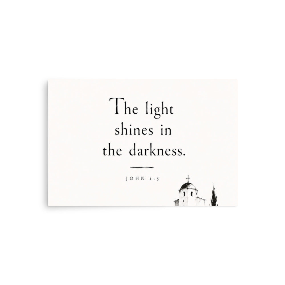 Scripture poster featuring John 1:5 and the theme of light overcoming darkness — additional product photo.