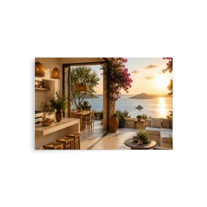 Illustrated poster of a Mediterranean kitchen inspired by the Ionian islands, 20″×30″ size.
