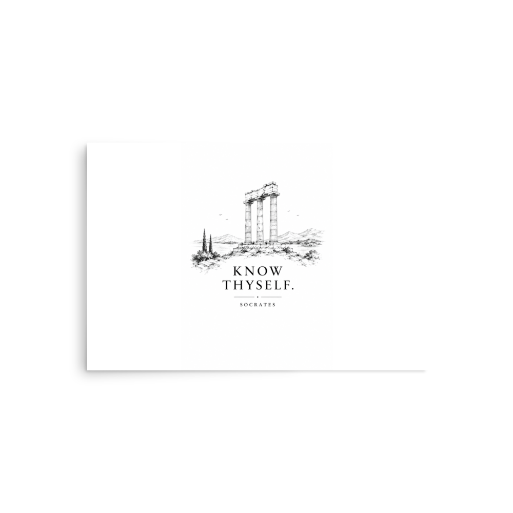 Poster featuring classical ruins and the Greek maxim “Know Thyself” in centered typography — additional product photo.