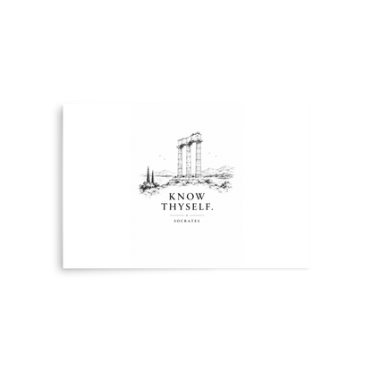Poster featuring classical ruins and the Greek maxim “Know Thyself” in centered typography — additional product photo.