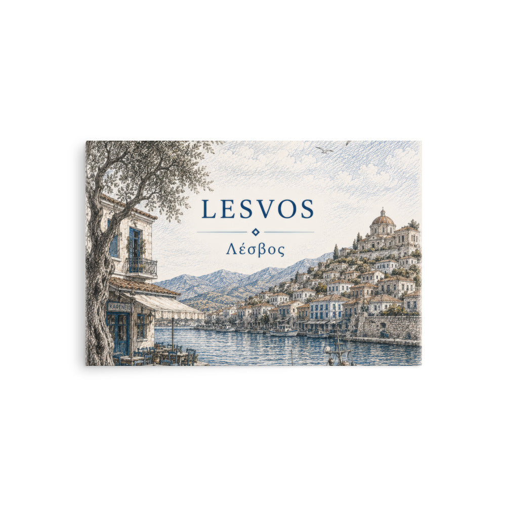 Lesvos destination poster from the Hellenic Sketch Archive collection, 20″×30″ size.
