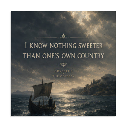 Illustrated poster depicting Odysseus and the journey of The Odyssey, 24″×24″ size.