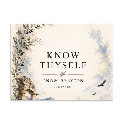 Poster featuring classical ruins and the Greek maxim “Know Thyself” in centered typography — additional product photo.
