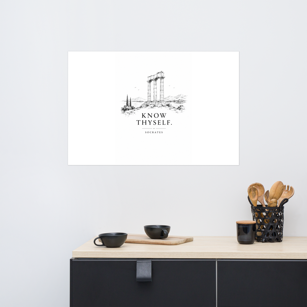 Poster featuring classical ruins and the Greek maxim “Know Thyself” in centered typography — additional product photo.