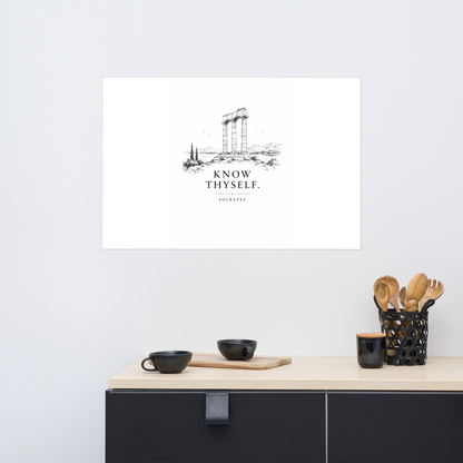 Poster featuring classical ruins and the Greek maxim “Know Thyself” in centered typography — additional product photo.