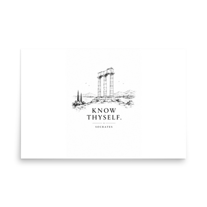 Poster featuring classical ruins and the Greek maxim “Know Thyself” in centered typography — additional product photo.