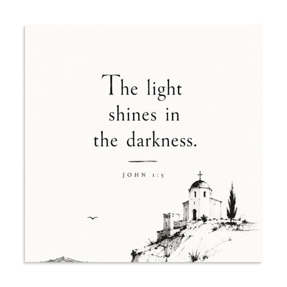 Scripture poster featuring John 1:5 and the theme of light overcoming darkness — additional product photo.