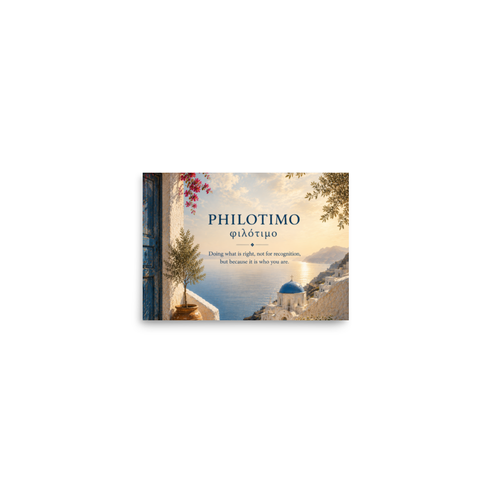 Poster featuring an artful design around the Greek concept of philotimo — additional product photo.