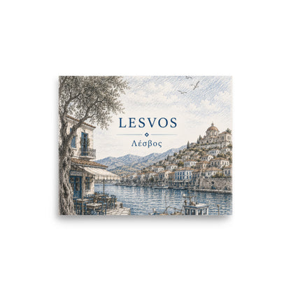 Lesvos destination poster from the Hellenic Sketch Archive collection, 8″×10″ size.