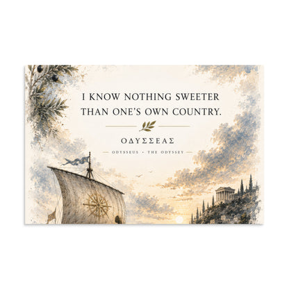 Illustrated poster depicting Odysseus and the journey of The Odyssey, 8″×12″ size.