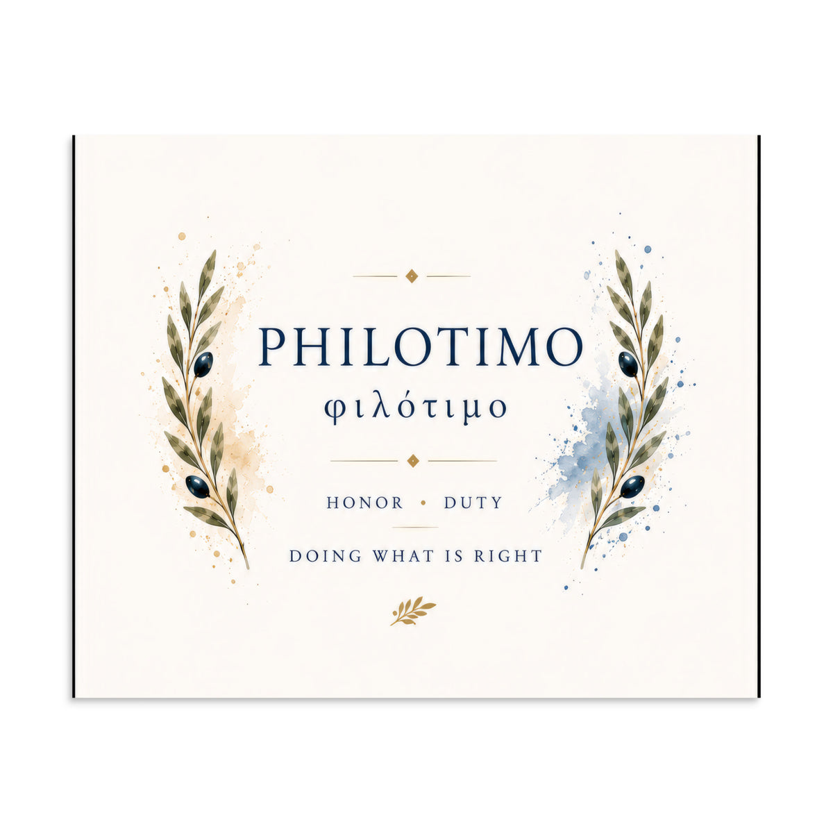 Poster featuring an artful design around the Greek concept of philotimo, 9″×11″ size.