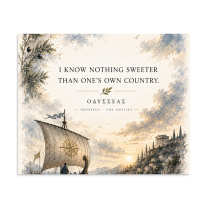 Illustrated poster depicting Odysseus and the journey of The Odyssey, 9″×11″ size.