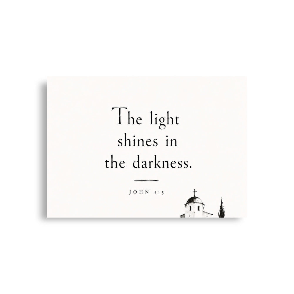Scripture poster featuring John 1:5 and the theme of light overcoming darkness, A1 (23.3″×33.1″) size.
