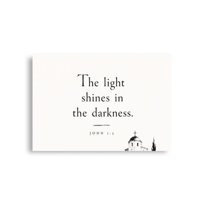 Scripture poster featuring John 1:5 and the theme of light overcoming darkness, A1 (23.3″×33.1″) size.