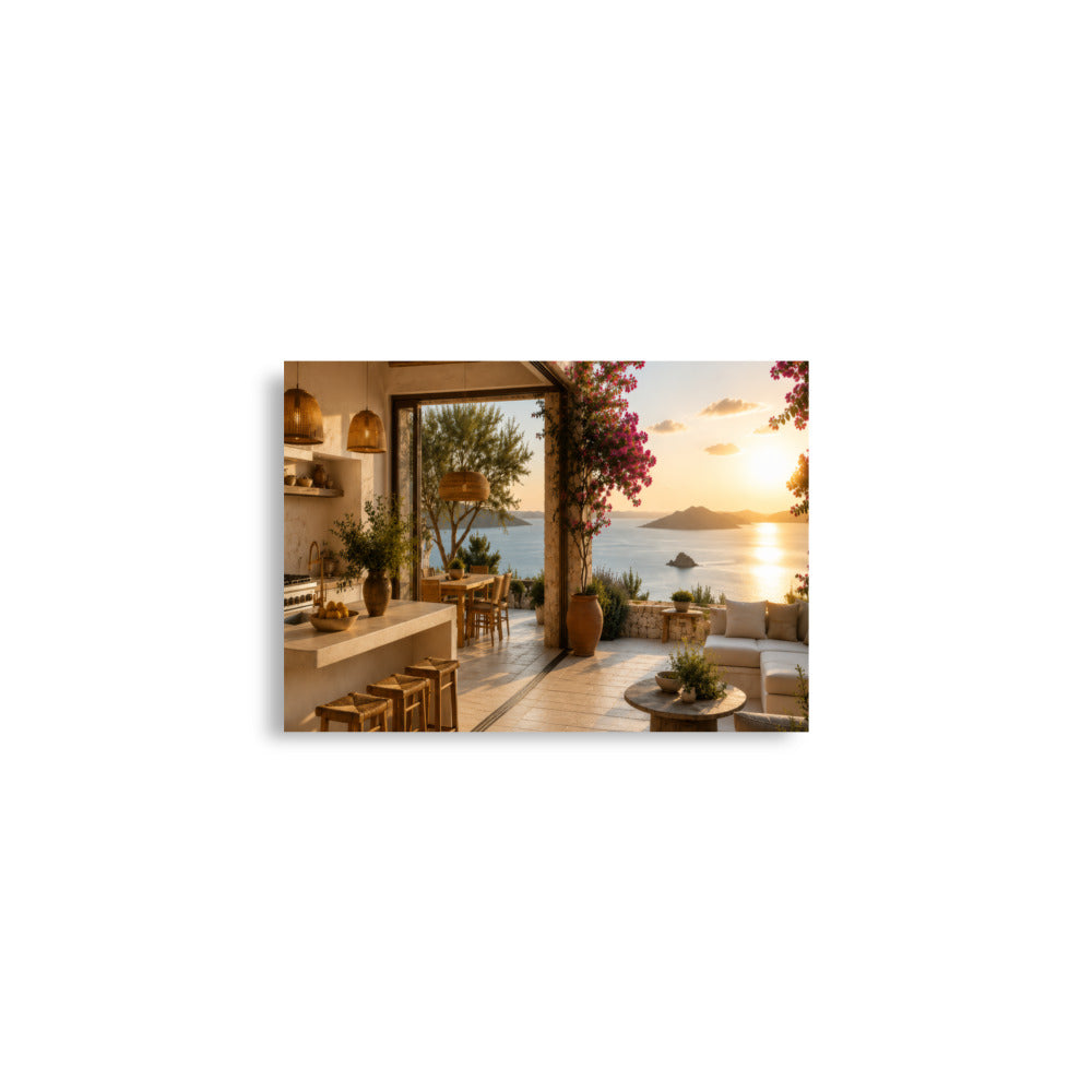 Illustrated poster of a Mediterranean kitchen inspired by the Ionian islands, A2 (16.5″×23.3″) size.