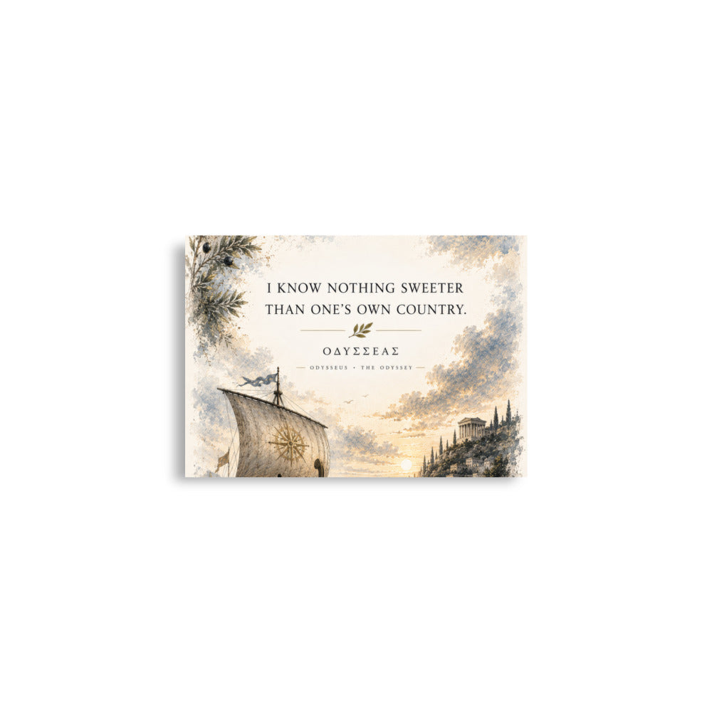 Illustrated poster depicting Odysseus and the journey of The Odyssey, A2 (16.5″×23.3″) size.