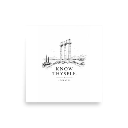 Poster featuring classical ruins and the Greek maxim “Know Thyself” in centered typography — additional product photo.