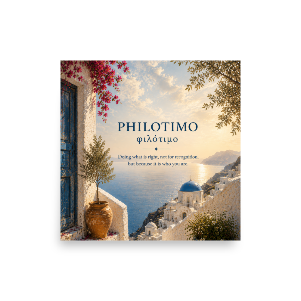 Poster featuring an artful design around the Greek concept of philotimo — additional product photo.