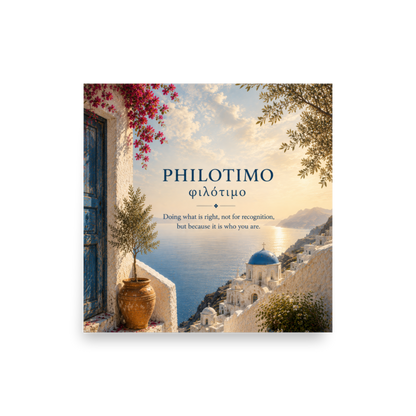 Poster featuring an artful design around the Greek concept of philotimo — additional product photo.