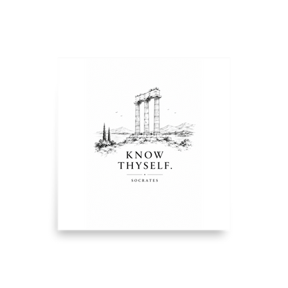 Poster featuring classical ruins and the Greek maxim “Know Thyself” in centered typography — additional product photo.