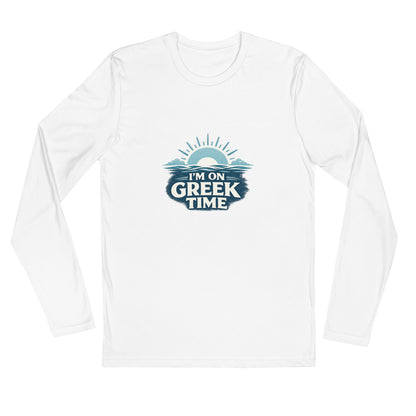 Long sleeve shirt featuring the I'm on Greek Time design, S size.