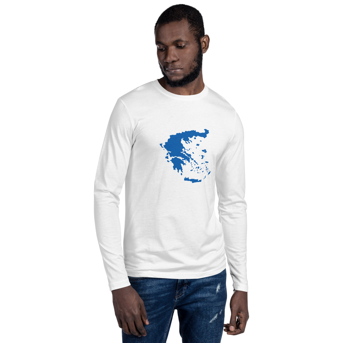 Long sleeve shirt featuring a blue and white map of Greece, 2XL size.