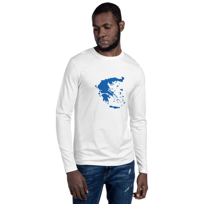 Long sleeve shirt featuring a blue and white map of Greece, 2XL size.