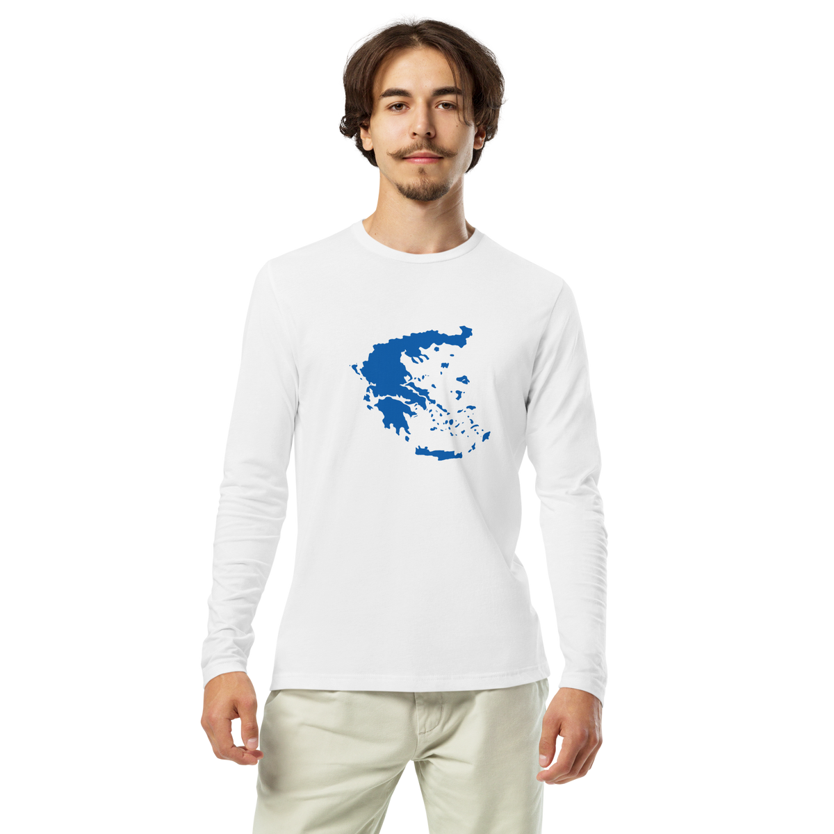 Long sleeve shirt featuring a blue and white map of Greece, L size.