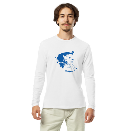 Unisex T-shirt featuring a blue and white map of Greece, XL size.