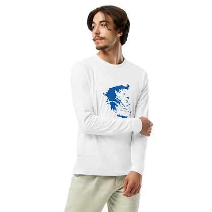 Long sleeve shirt featuring a blue and white map of Greece, XL size.