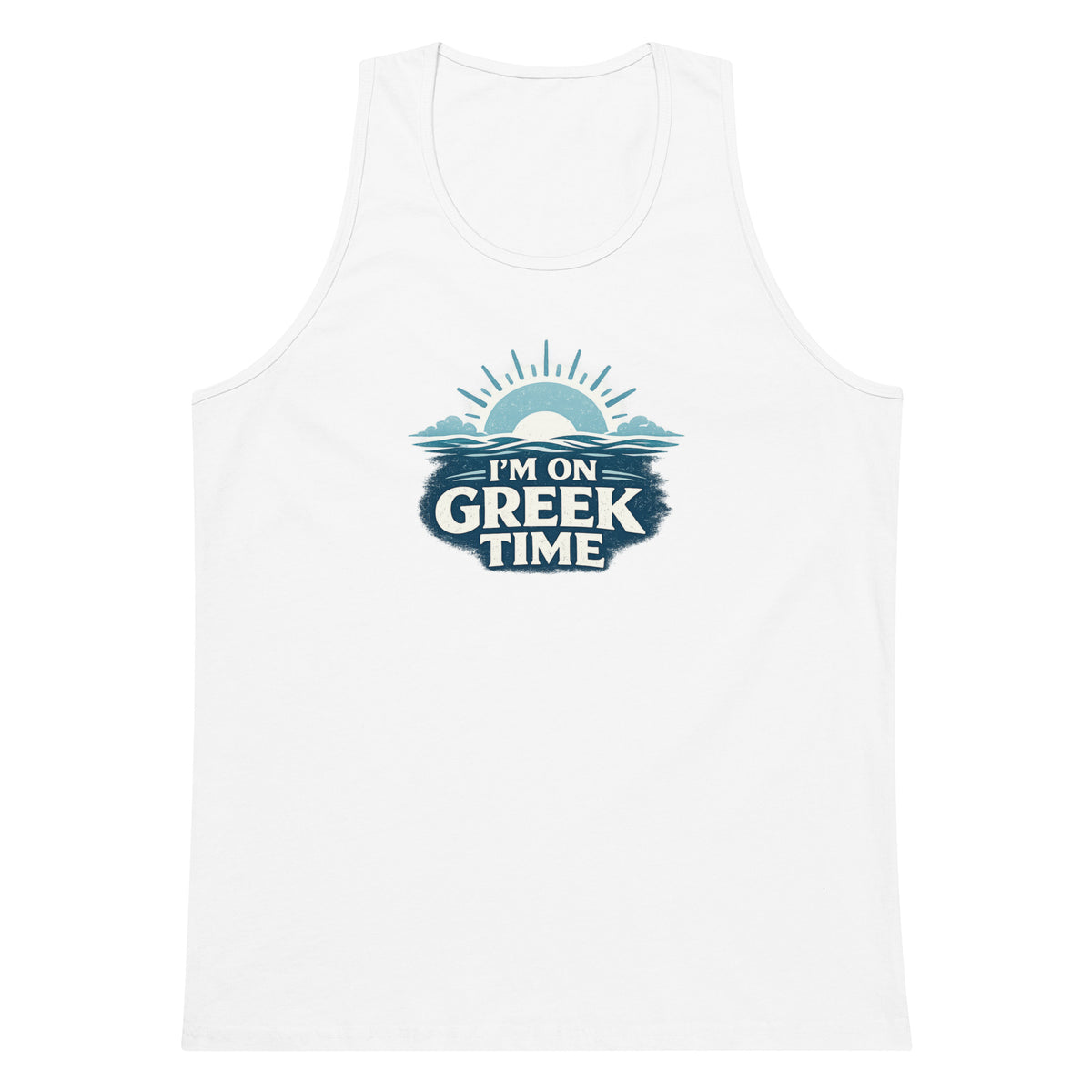 Men's premium tank top featuring the I'm on Greek Time design, S size.