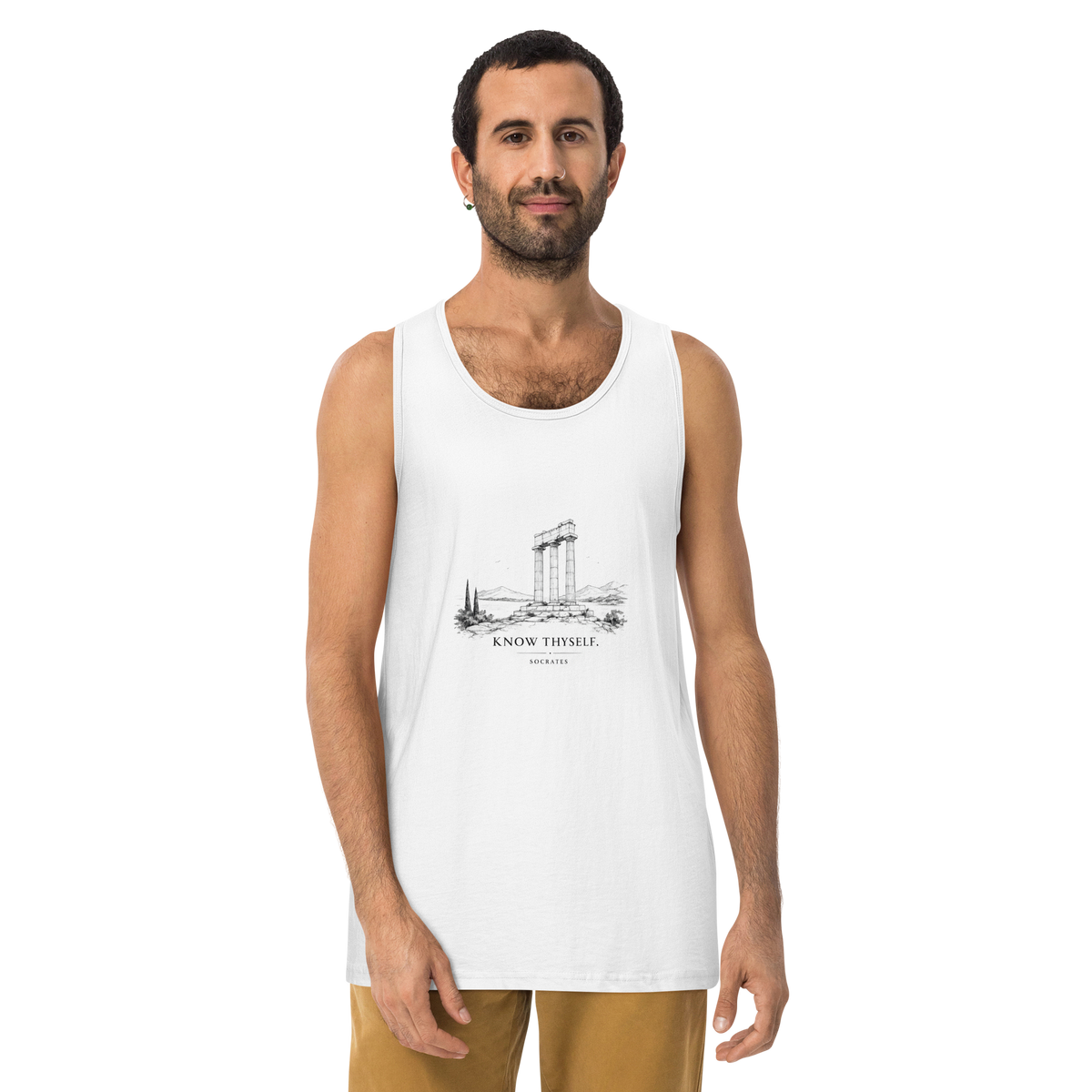 Unisex tank top featuring the Know Thyself design, XS size.