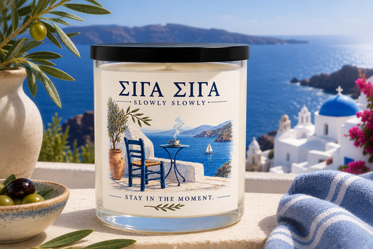 Σιγά Σιγά (Stay in the Moment) scented soy candle, Apple Harvest scent.