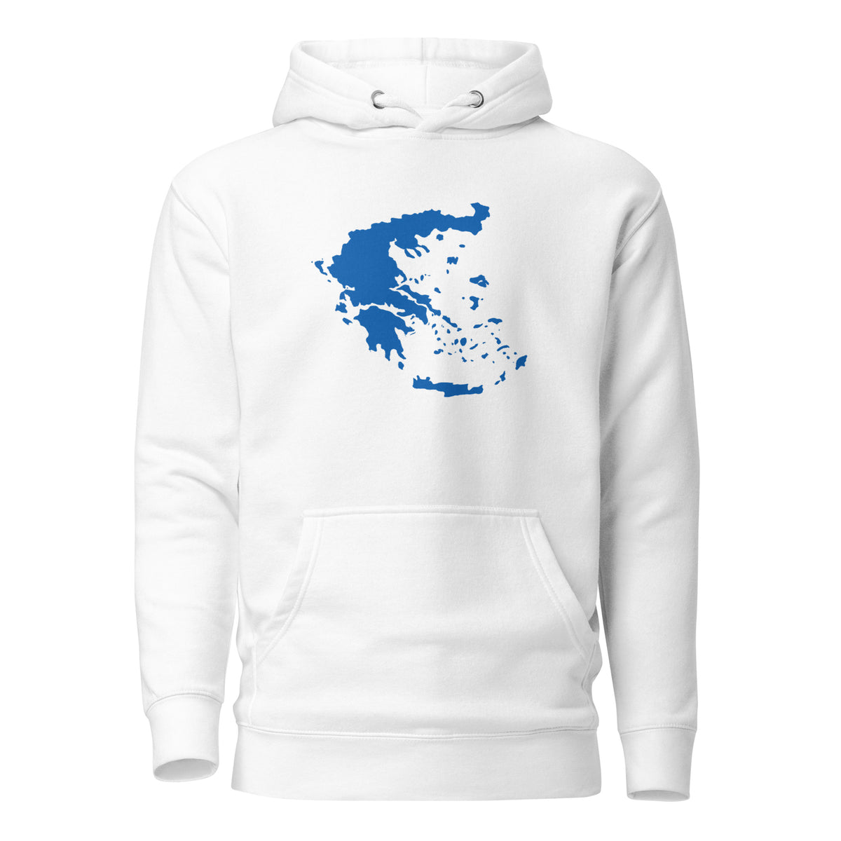 Unisex hoodie featuring a blue and white map of Greece, M size.