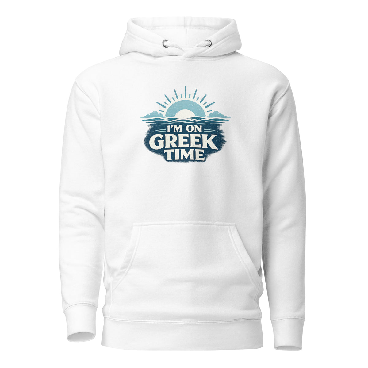 Unisex hoodie featuring the I'm on Greek Time design, M size.