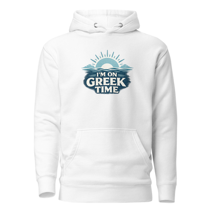 Unisex hoodie featuring the I'm on Greek Time design, XL size.