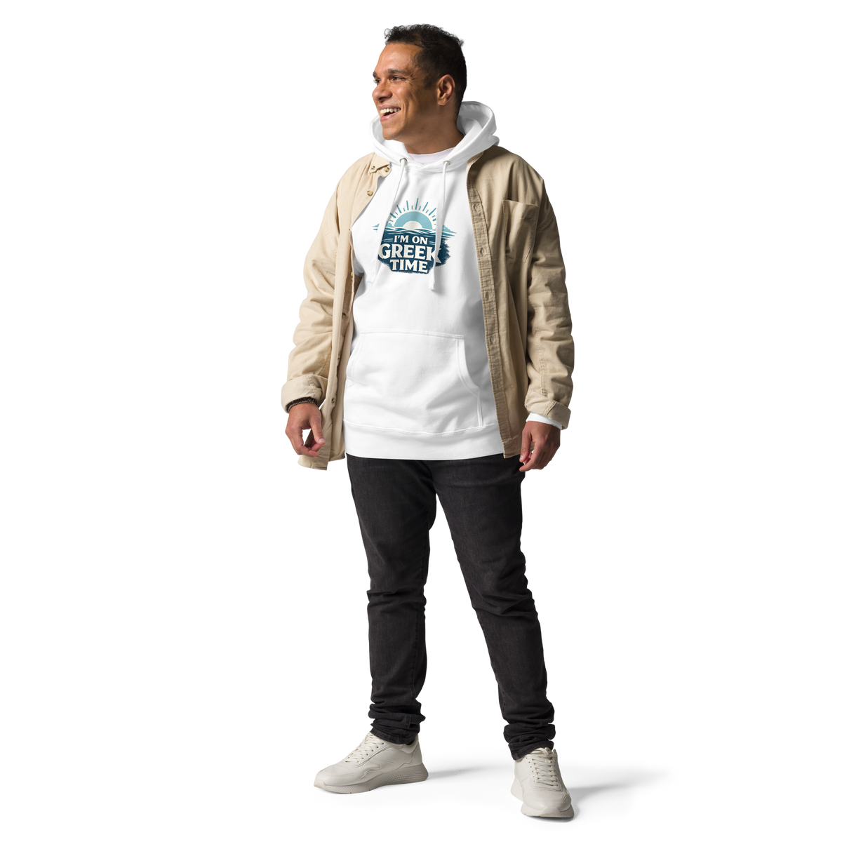 Unisex hoodie featuring the I'm on Greek Time design, L size.