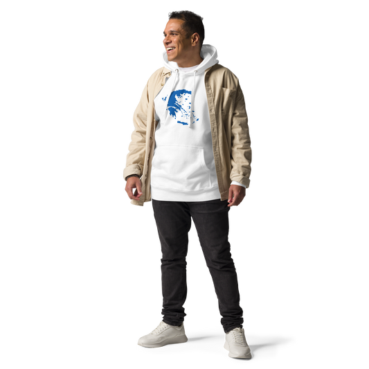 Unisex hoodie featuring a blue and white map of Greece, S size.
