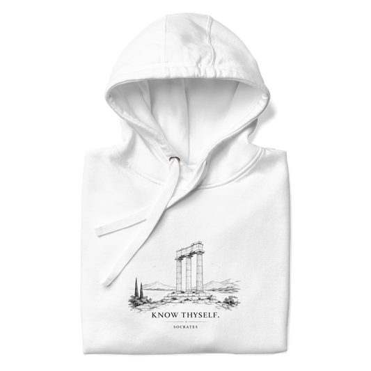 Unisex hoodie featuring the Know Thyself design, S size.
