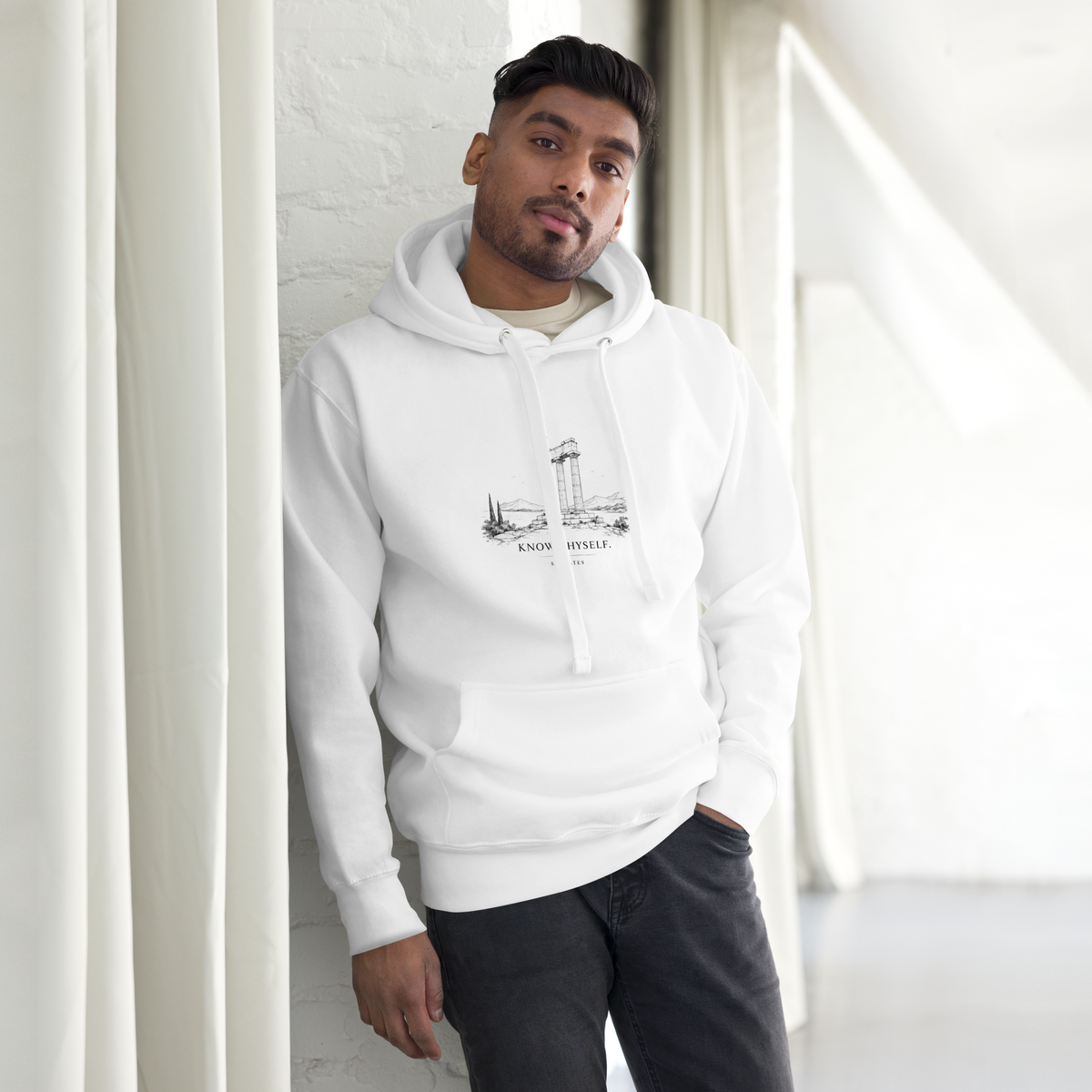 Unisex hoodie featuring the Know Thyself design, M size.