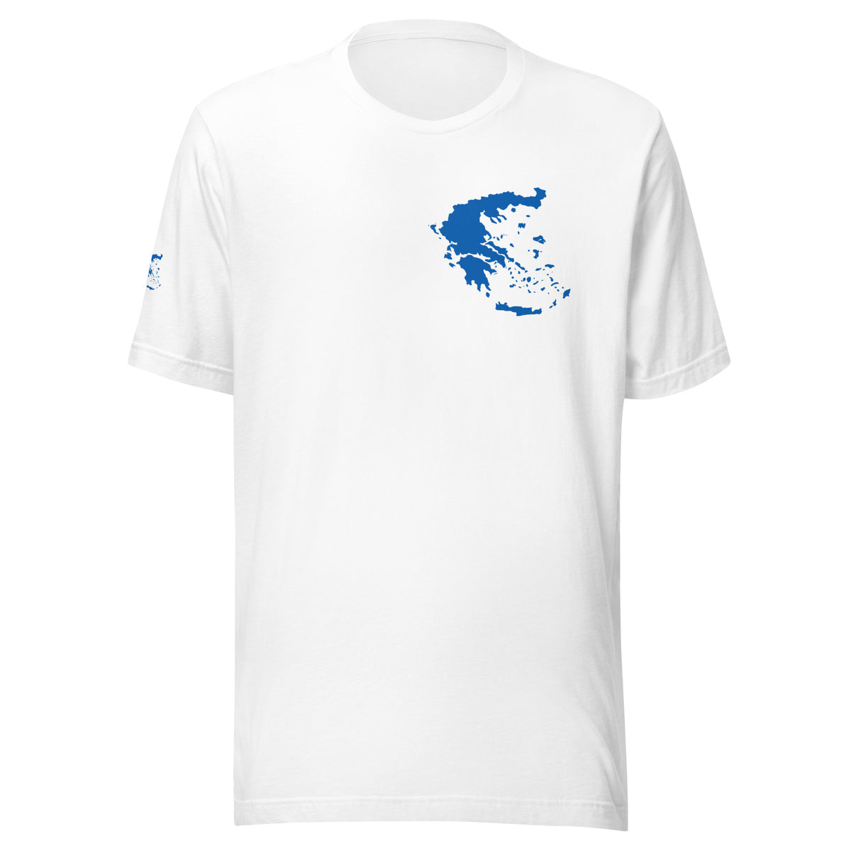 Unisex T-shirt featuring a blue and white map of Greece, S size.